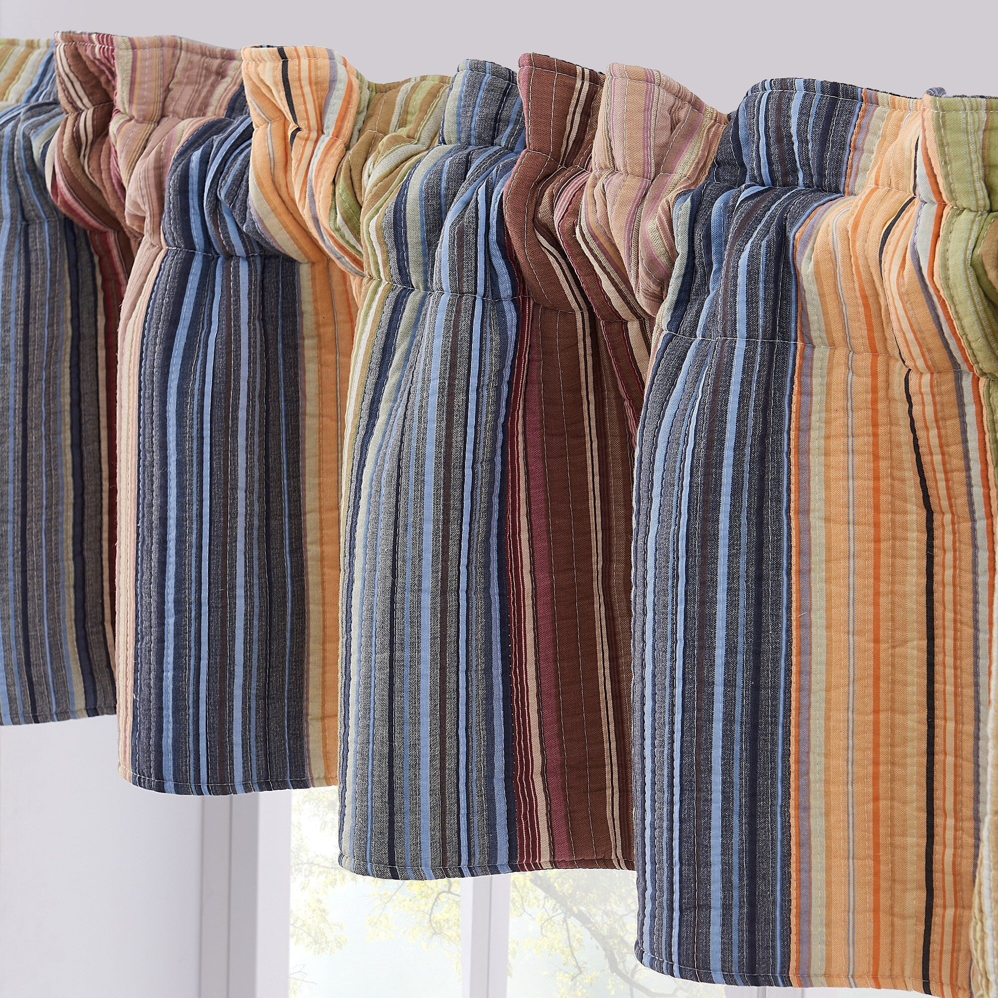 Greenland Home Fashions Katy Multi Striped Quilted Reversible Valance