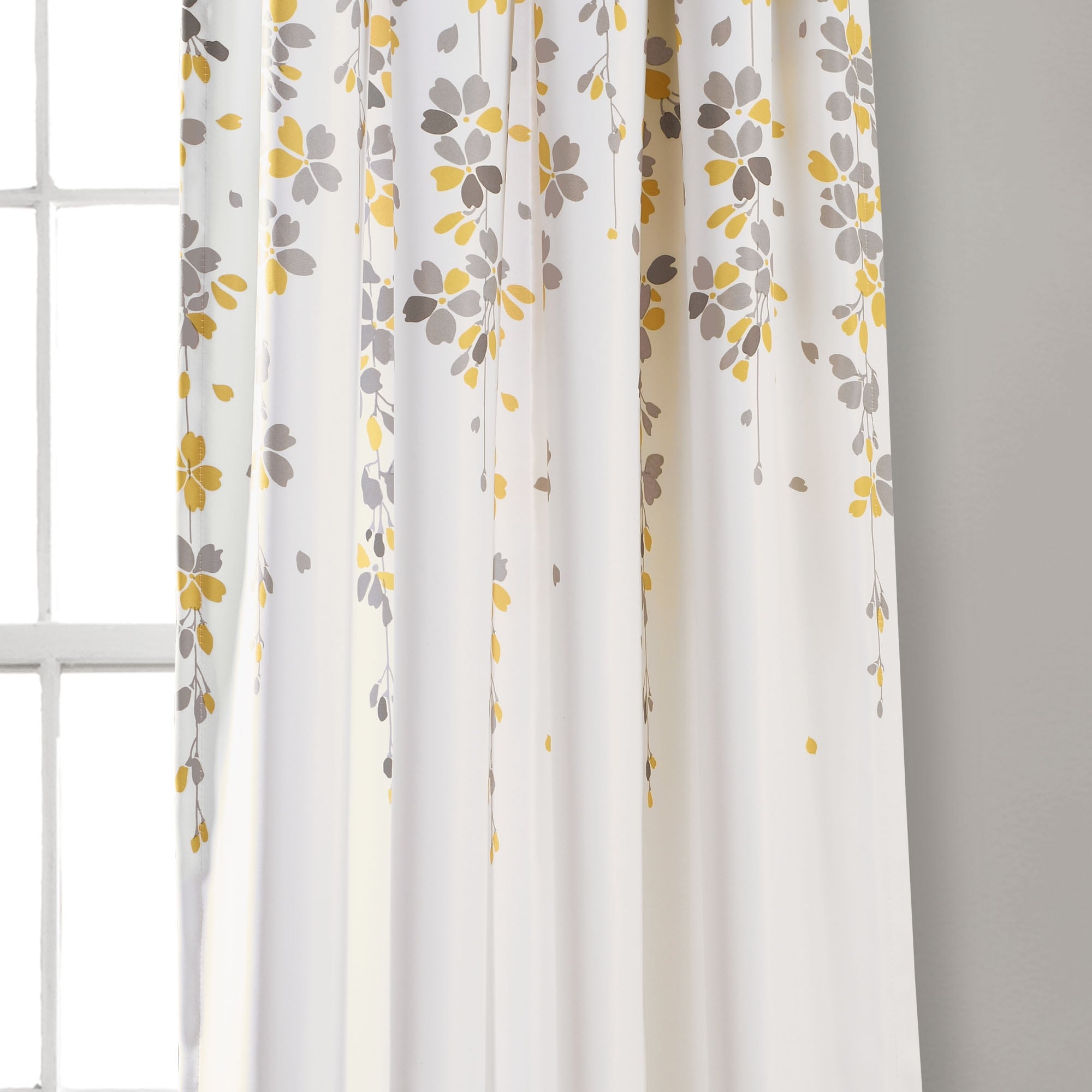 Lush Decor Blue Faux Silk 84-inch Flower Drop Single Curtain Panel