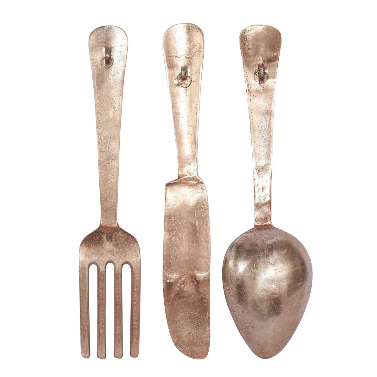 Aluminum Metal Utensils Knife, Spoon and Fork Home Wall Decor - Set of 3 Silver or Copper - Roche River Decor