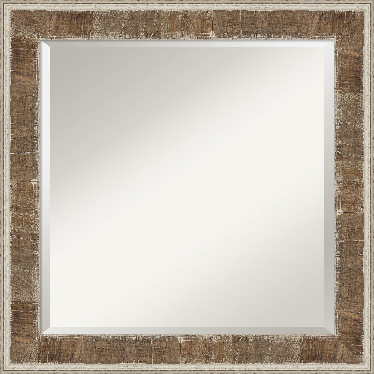 Beveled Wood Bathroom Wall Mirror - Farmhouse Brown Narrow Frame