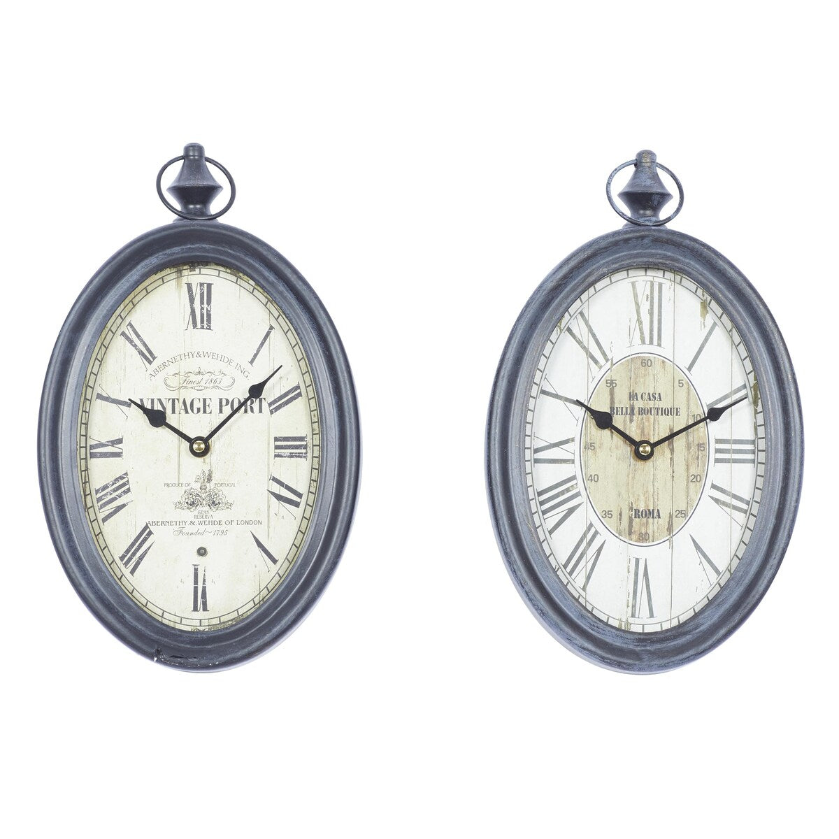 Metal Pocket Watch Style Decorative Wall Clock - Set of 2 Black - Roche River Decor