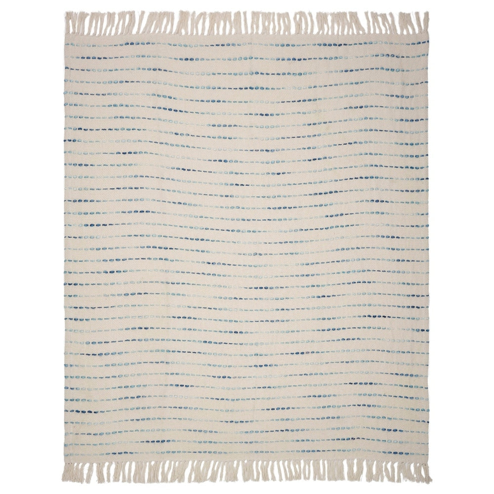 Sevita Hand-Woven Natural Cotton Striped Standard Size Throw Blanket with Fringe