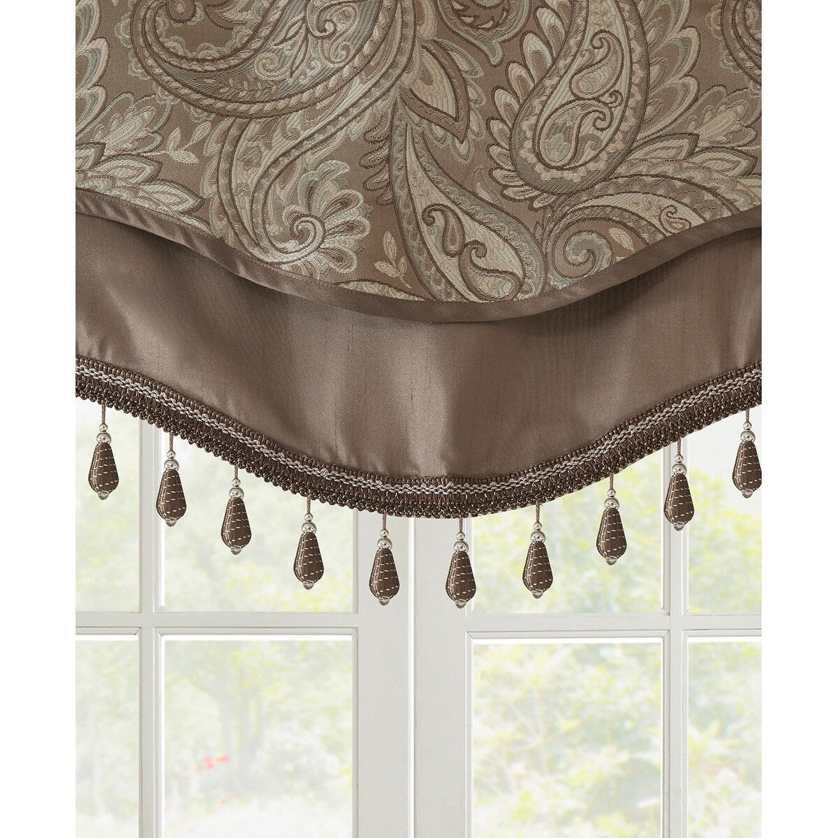 Madison Park Aubrey 50 x 18 Beaded Jacquard Window Valance Champagne - 50 x 18