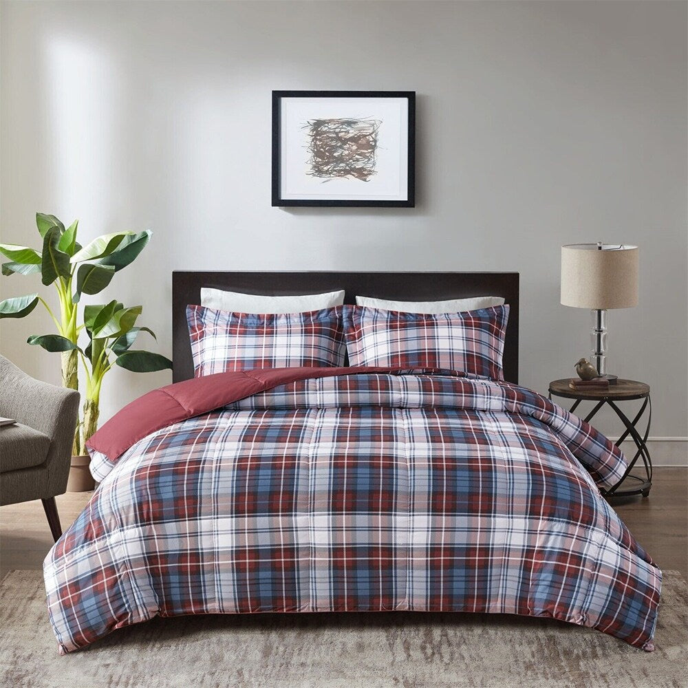 King Plaid Comforter Set Red