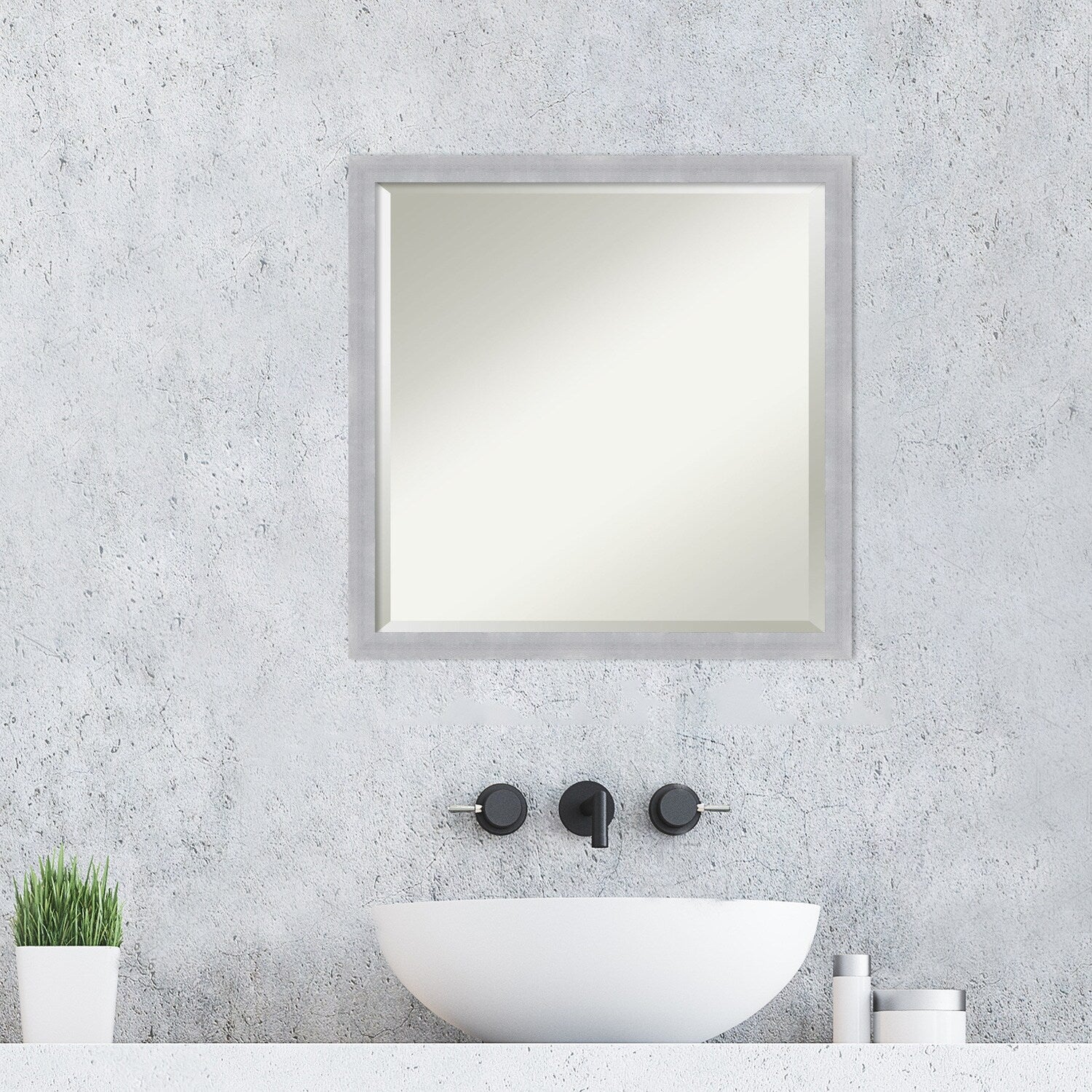 Beveled Bathroom Wall Mirror - Grace Brushed Narrow Frame