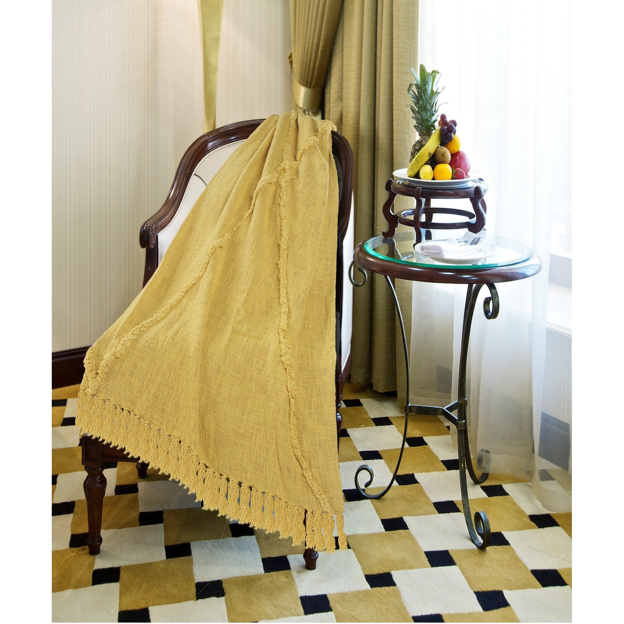 Sevita Handmade Tufted Diamonds Natural Cotton Throw Blanket