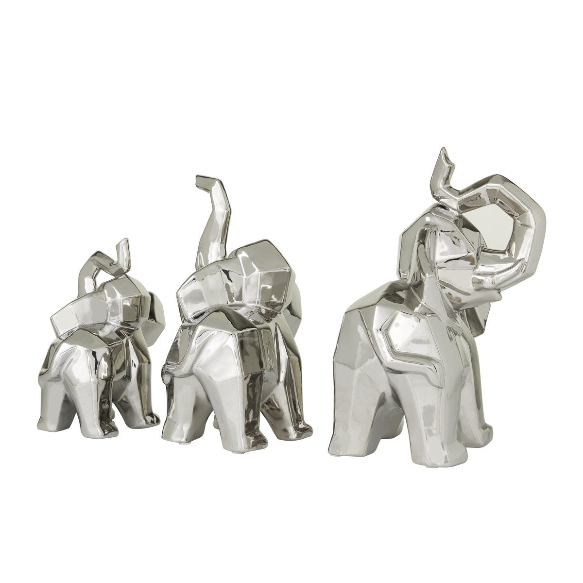 Porcelain Ceramic Elephant Decorative Sculpture - Set of 3 Gold or Silver - Roche River Decor