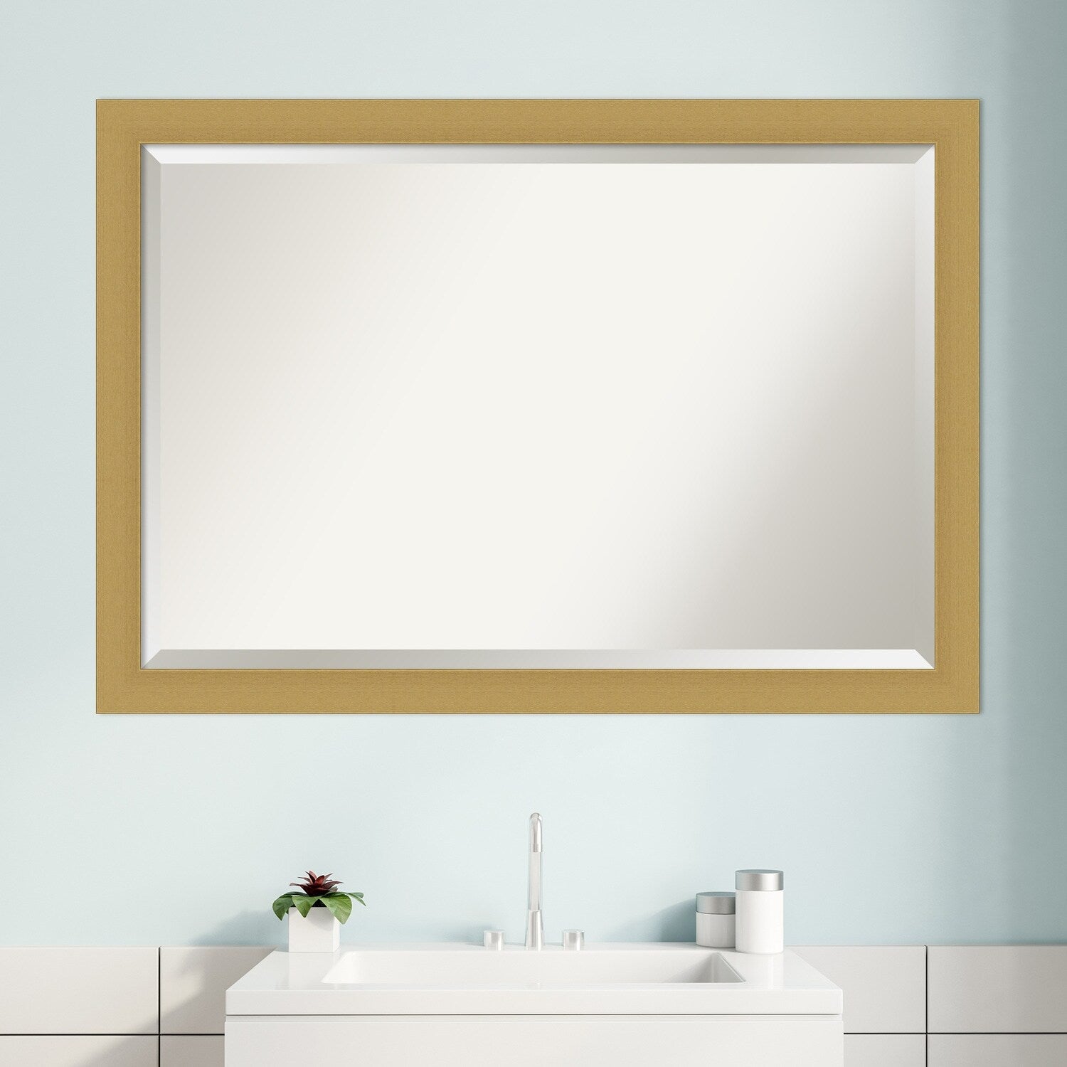 Beveled Bathroom Wall Mirror - Grace Brushed Narrow Frame