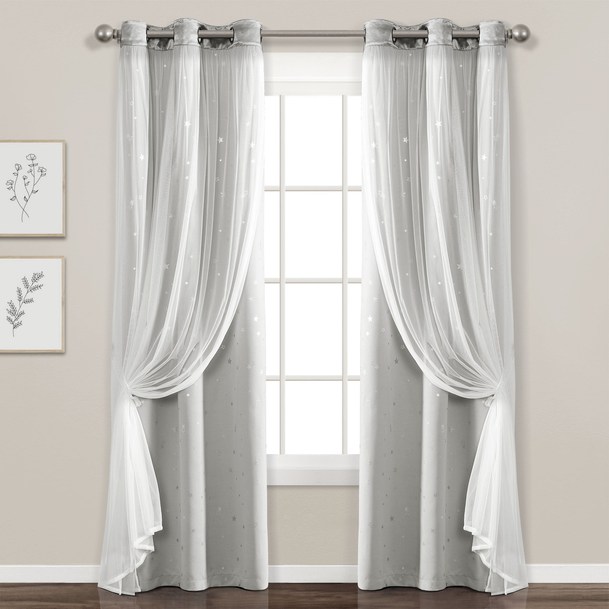 Lush Decor Star Sheer Insulated Grommet Blackout Window Curtain Panel Pair