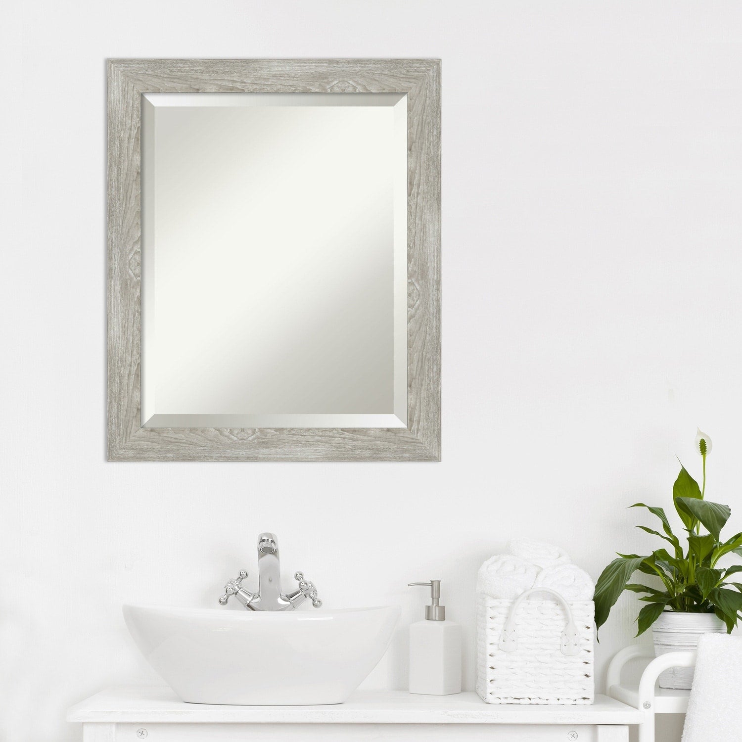 Beveled Bathroom Wall Mirror - Dove Greywash Narrow Frame