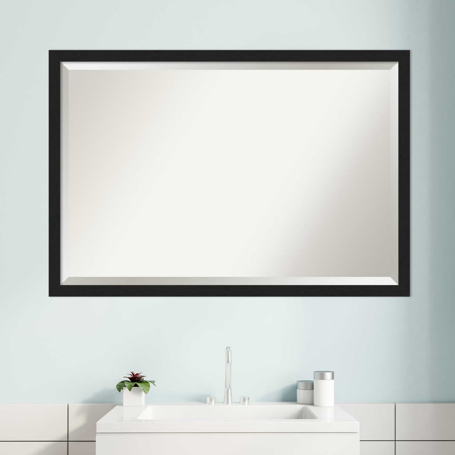 Beveled Bathroom Wall Mirror - Grace Brushed Narrow Frame