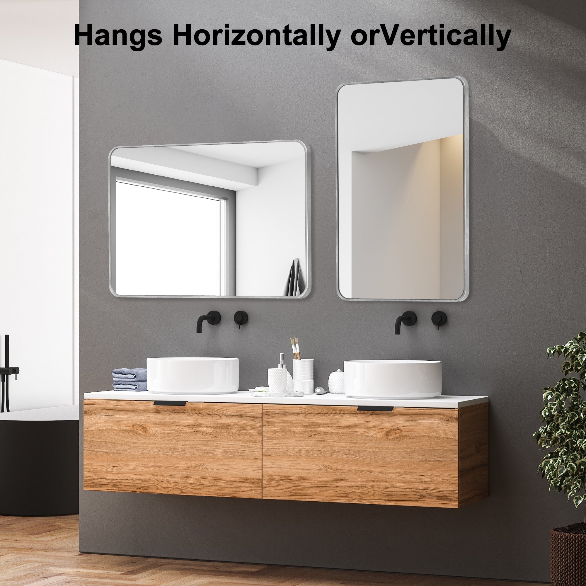 Wall Mount Bathroom Rectangle Vanity Mirror (Horizontal/Vertical)