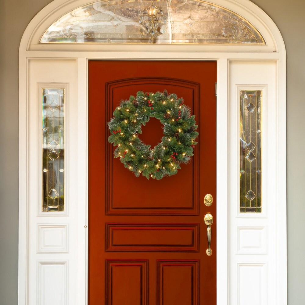 National Tree Company 30 in. Crestwood Spruce Wreath with Battery Operated Warm White LED Lights