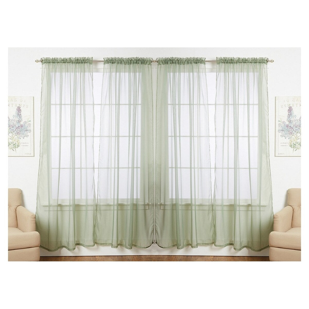 J&V Textiles 4 Pack Value Solid Sheer Window Curtain Panels - 55X84