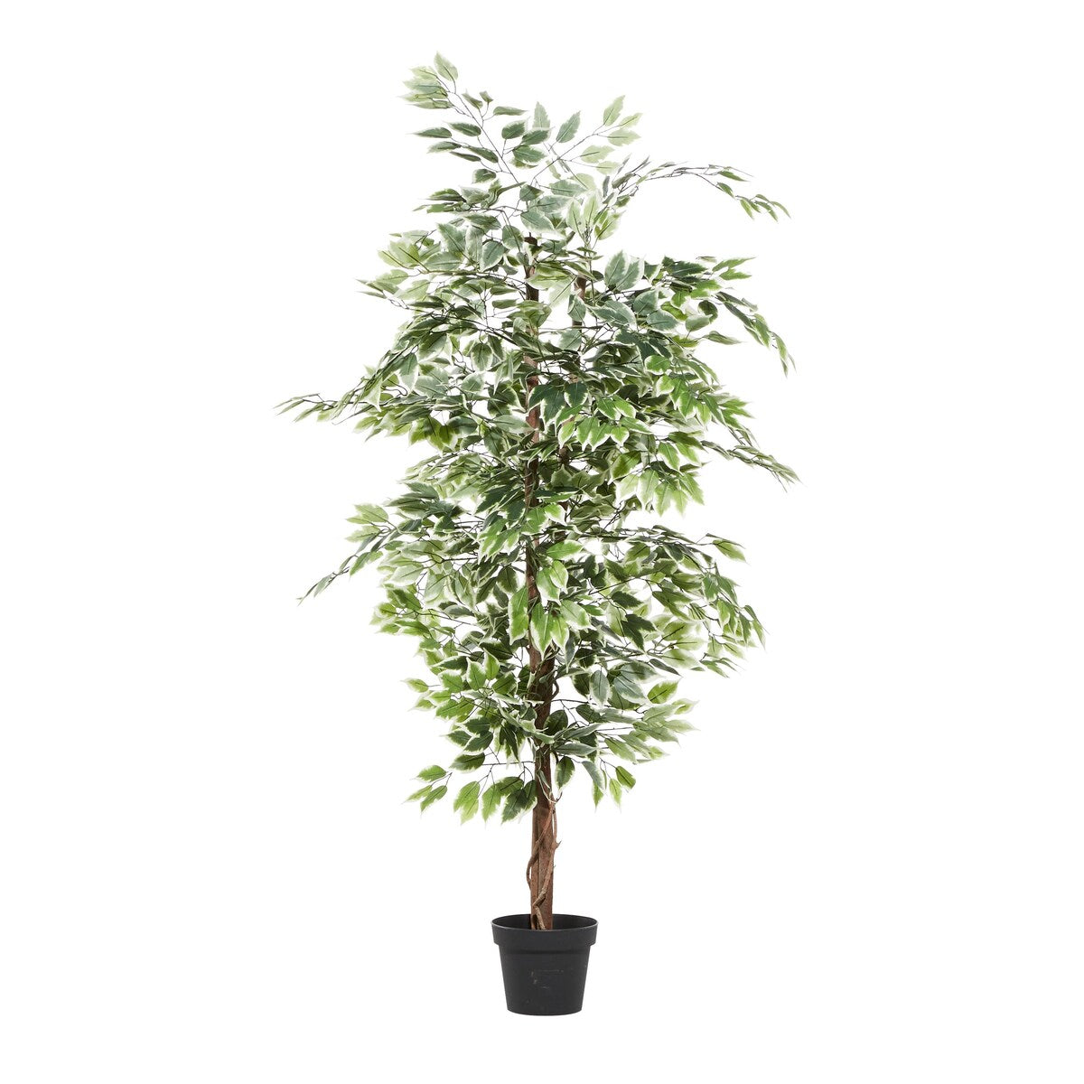 Faux Foliage Ficus Artificial Tree with Realistic Leaves and Black Plastic Pot - Green - Roche River Decor