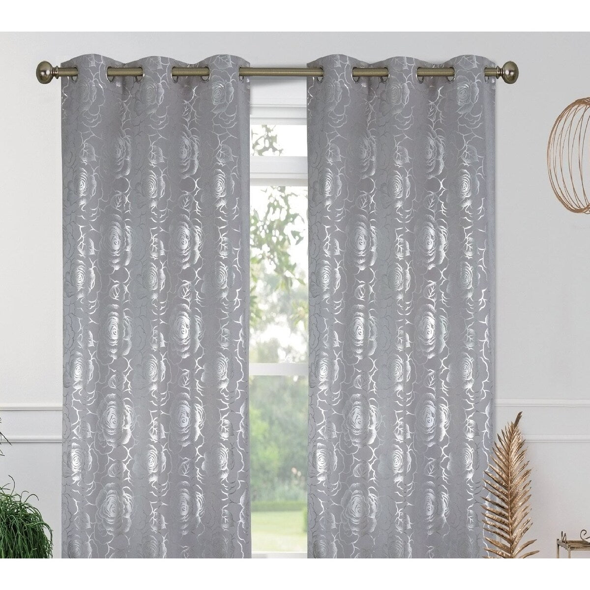 J&V Textiles Floral Metallic Blackout Thermal Grommet Curtain Panels (Set of 2) - Regular