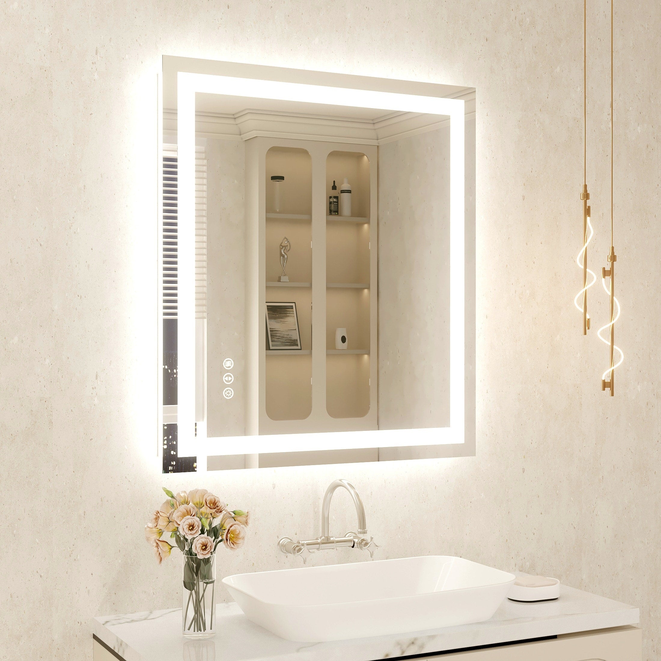 Large Rectangular Frameless Anti-Fog LED Light Wall Mounted Bathroom Vanity Mirror in White - N/A