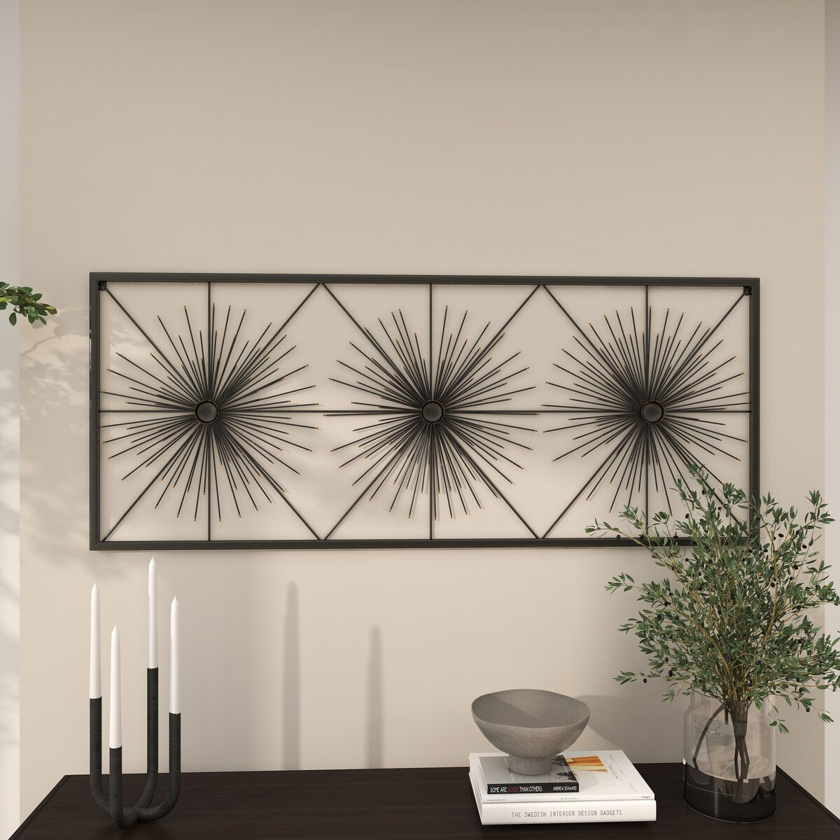 Metal Starburst Sea Urchin Home Wall Decor with Black Frame - Black - Roche River Decor