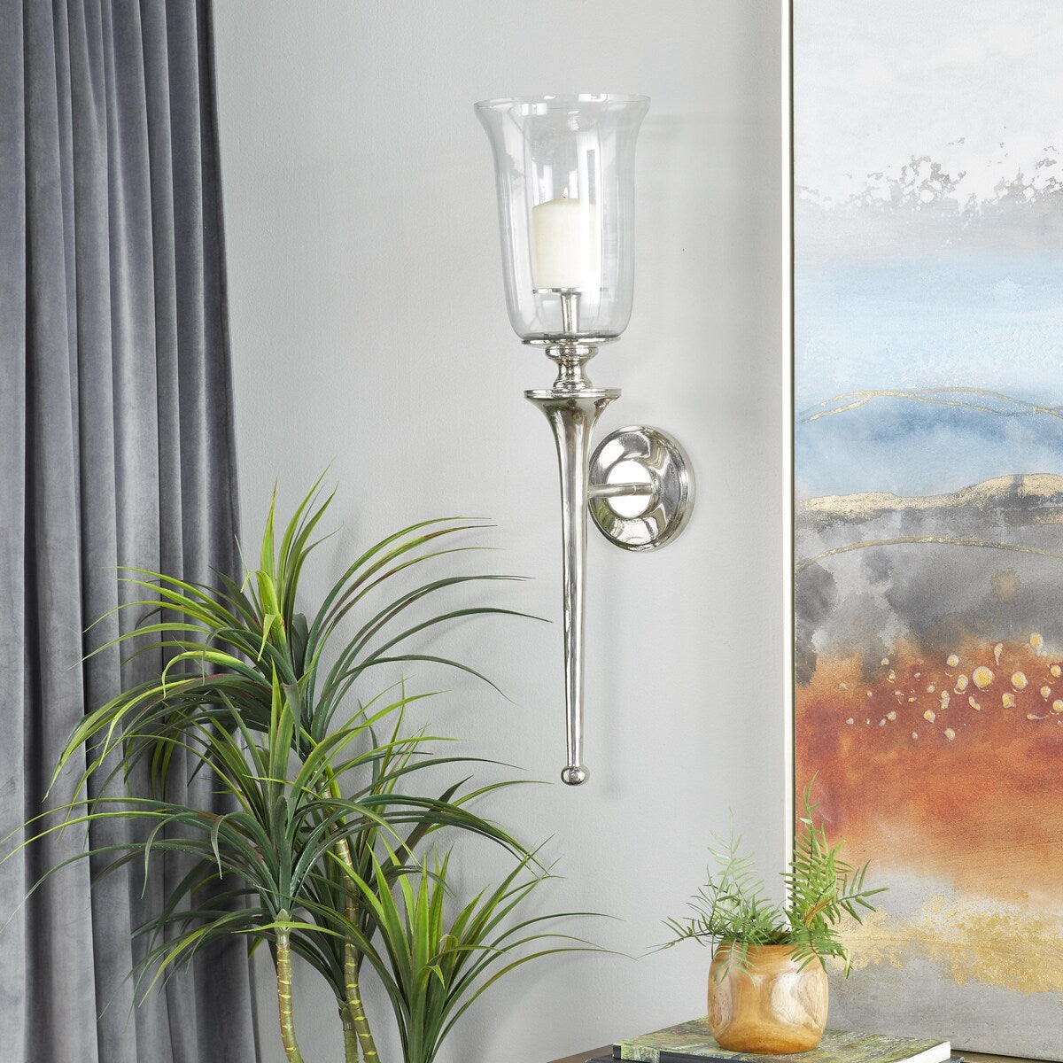 Aluminum Metal Wall Sconce with Glass Holder - Silver, Gold, Black - Roche River Decor