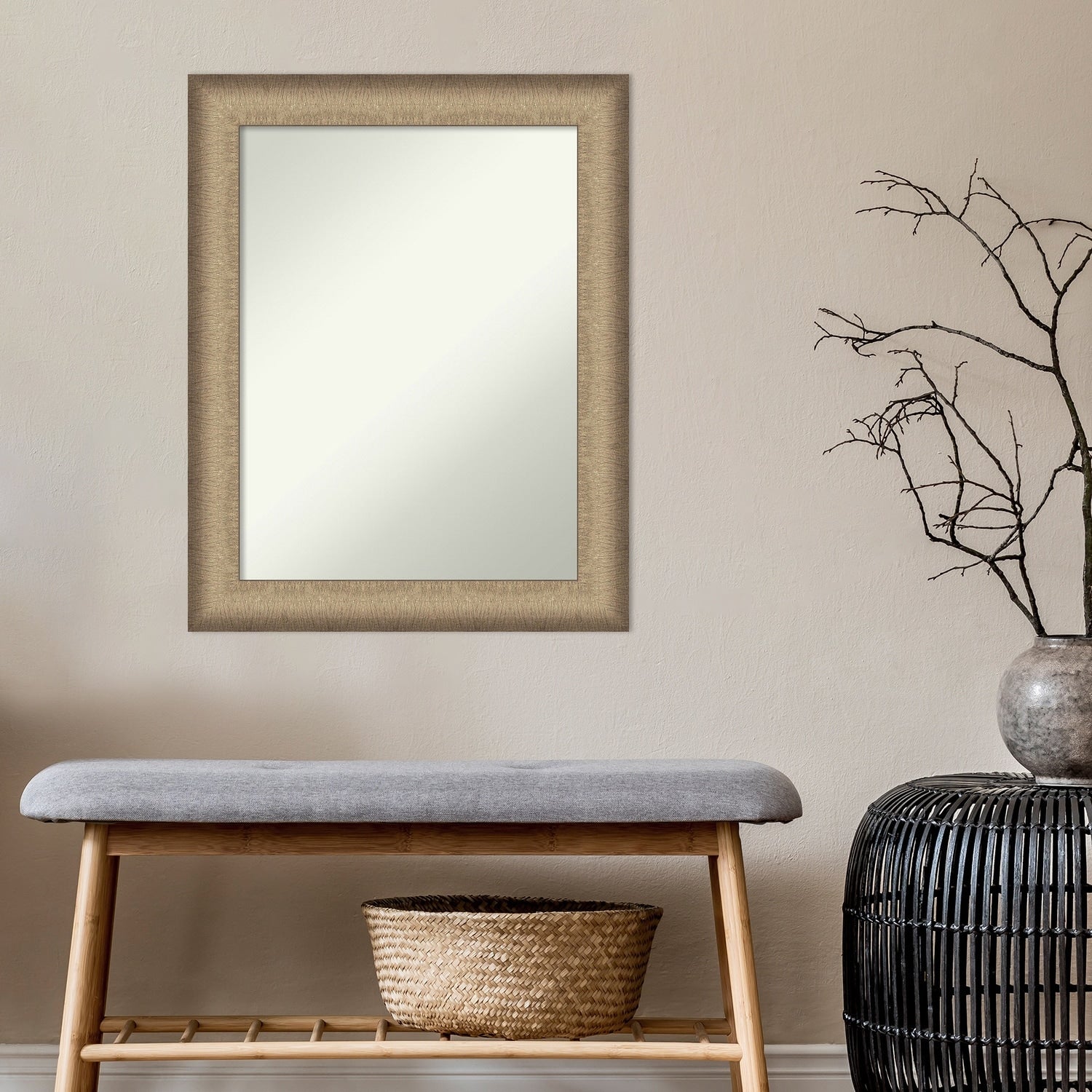 Non-Beveled Bathroom Wall Mirror - Elegant Brushed Bronze Frame