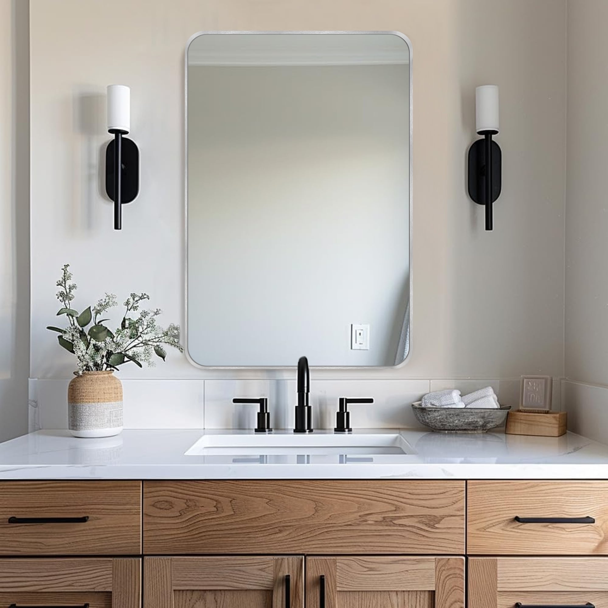 Wall Mount Bathroom Rectangle Vanity Mirror (Horizontal/Vertical)