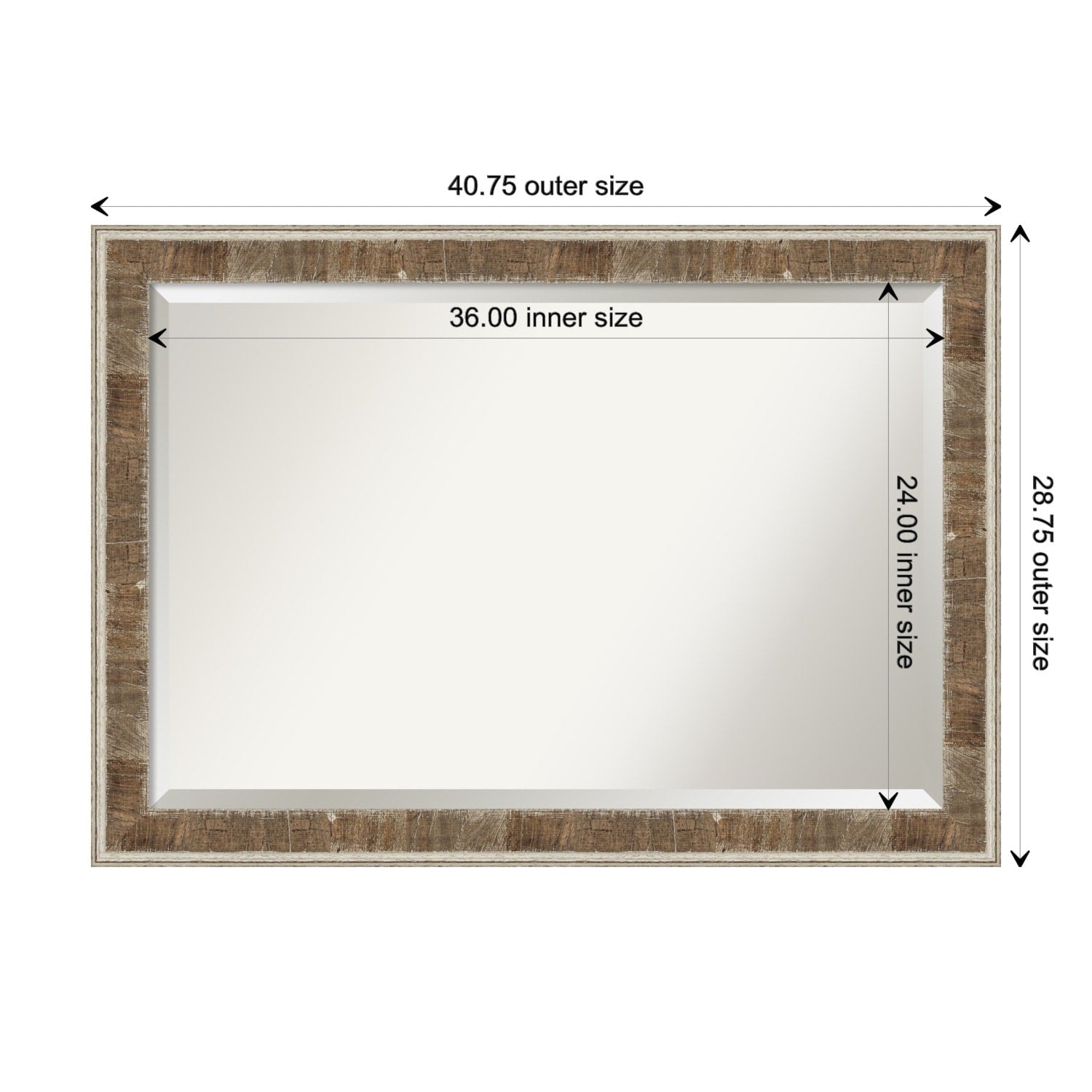 Beveled Wood Bathroom Wall Mirror - Farmhouse Brown Narrow Frame