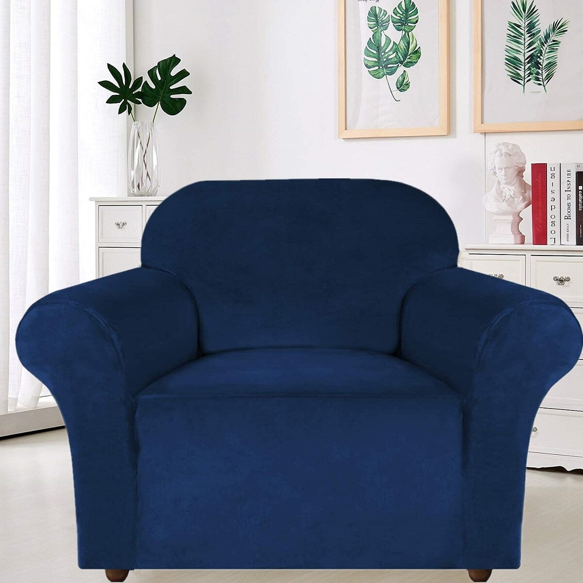 Enova Home Ultra Soft Thick Stretch Velvet Fabric Armchair Slipcover for Living Room