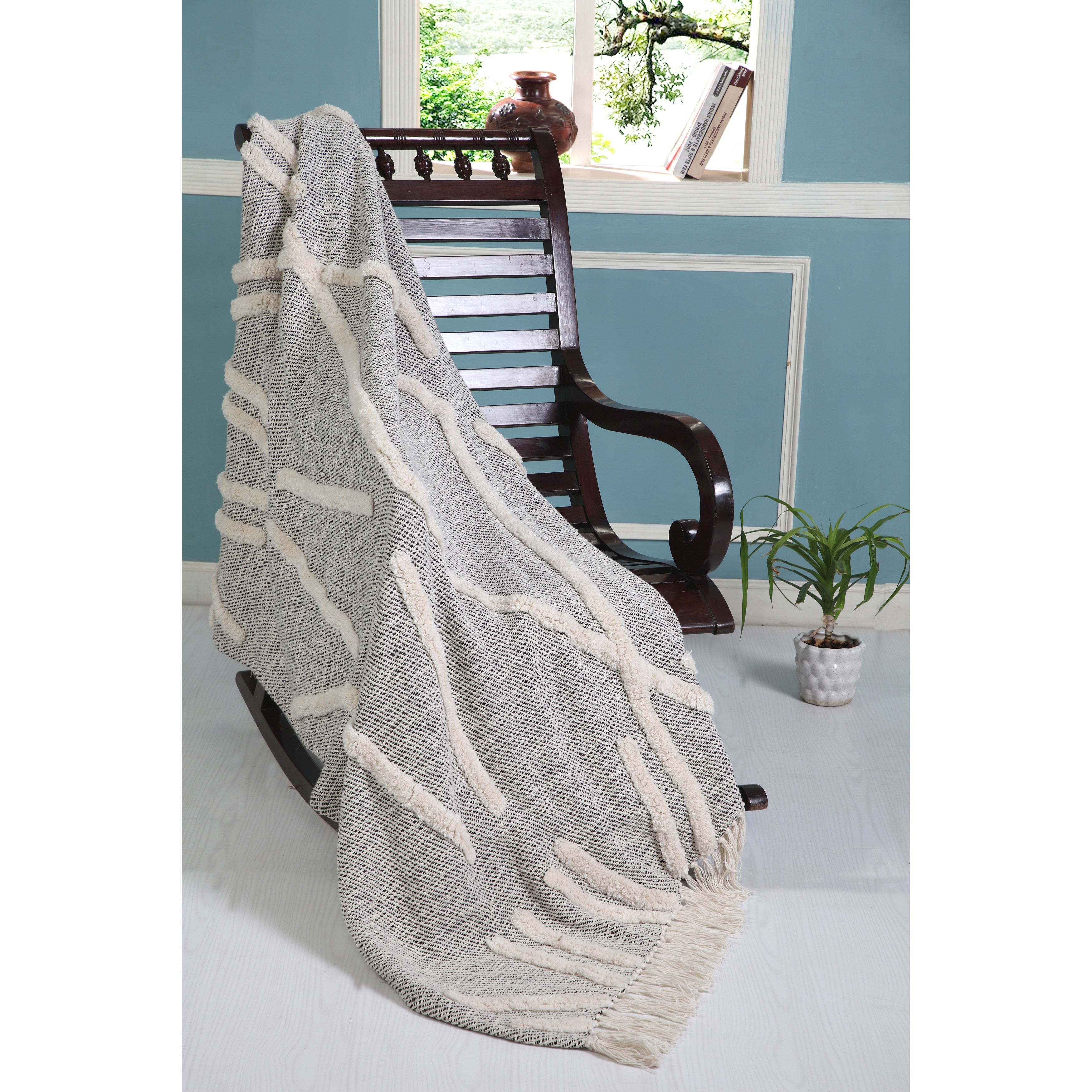 Sevita Overtufted Folk Design Throw Blanket With Fringe