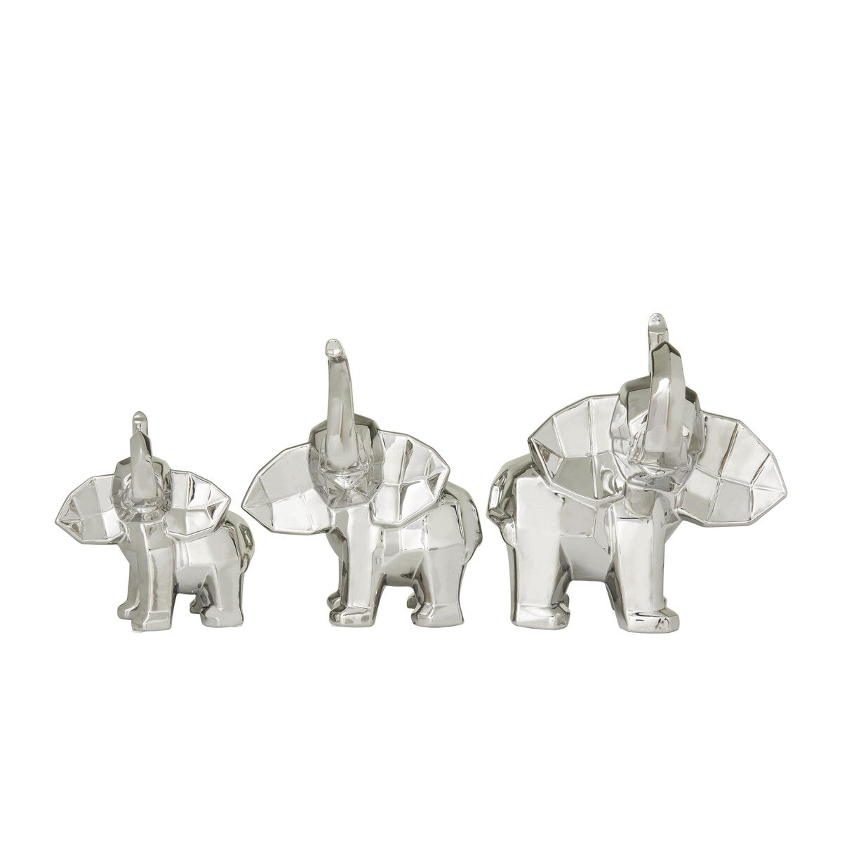 Porcelain Ceramic Elephant Decorative Sculpture - Set of 3 Gold or Silver - Roche River Decor