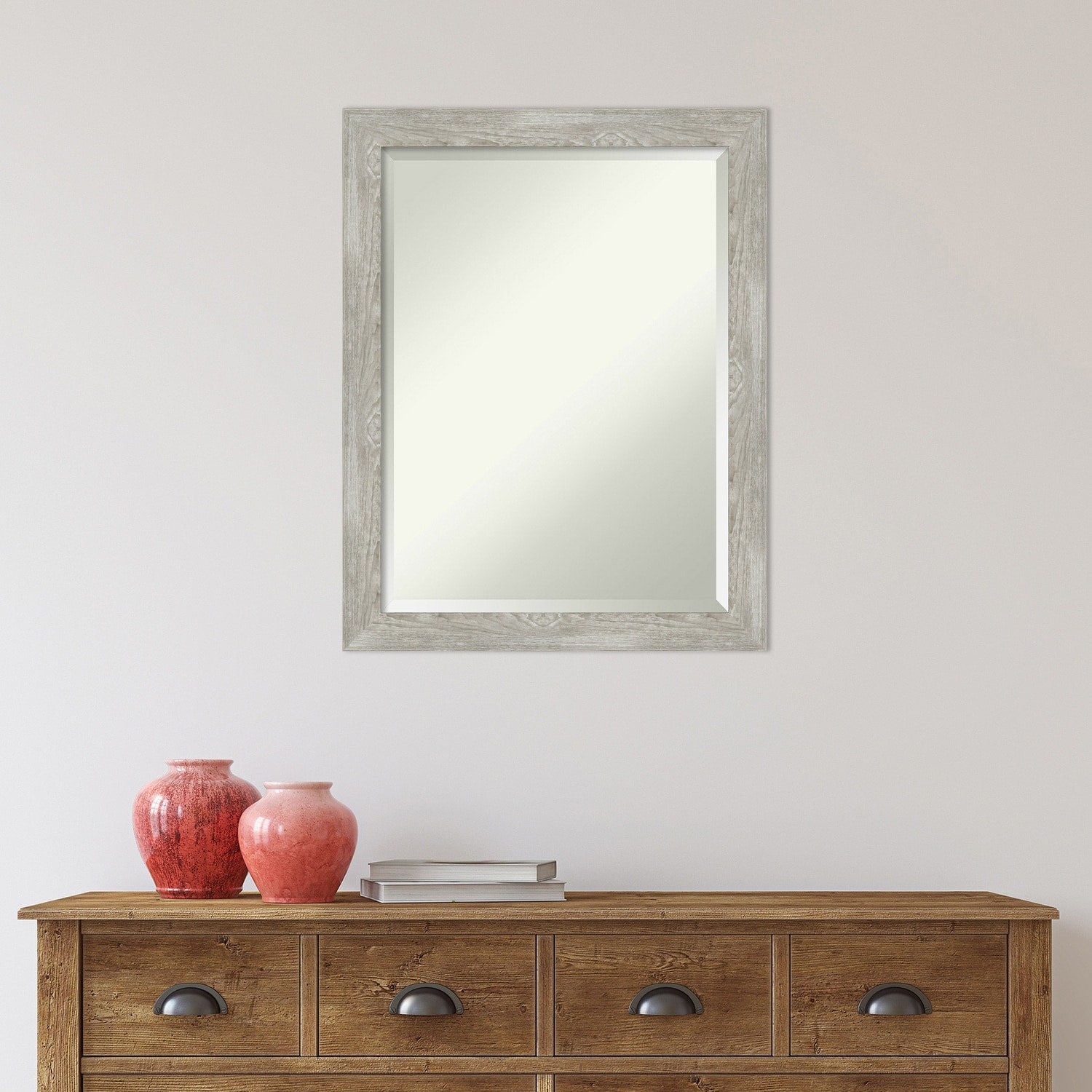 Beveled Bathroom Wall Mirror - Dove Greywash Narrow Frame