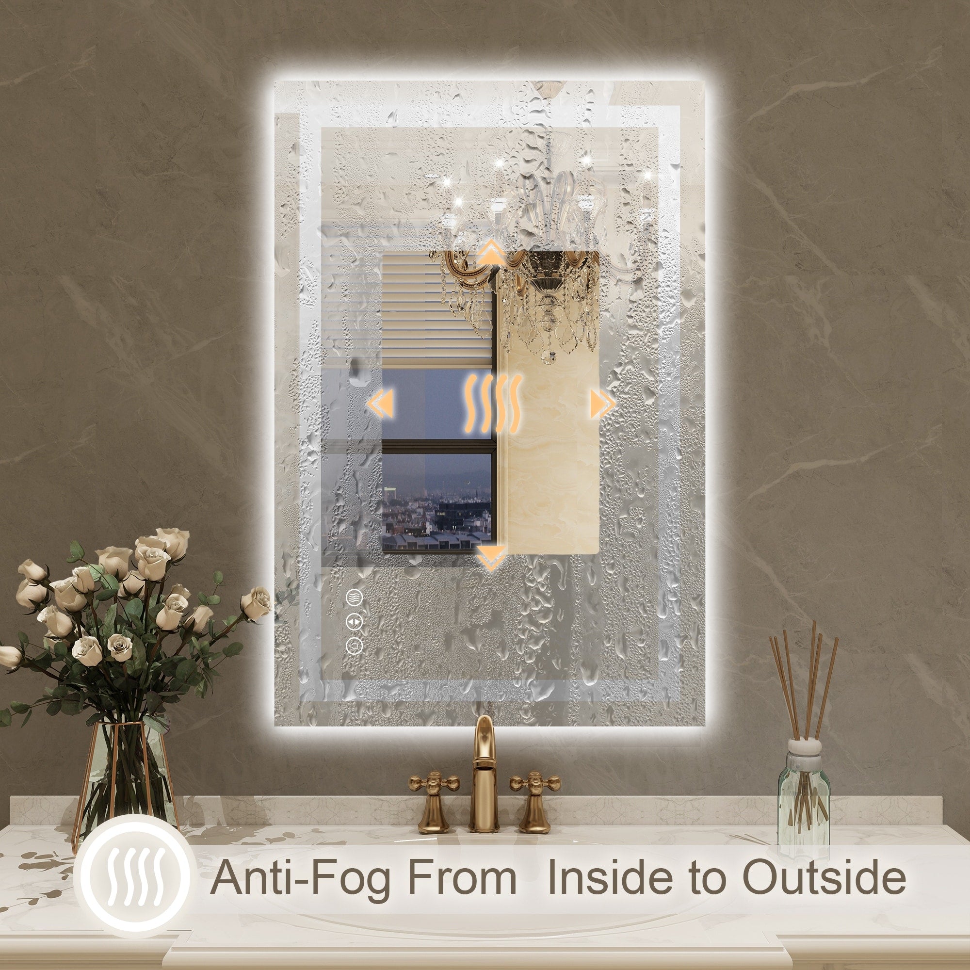 Large Rectangular Frameless Anti-Fog LED Light Wall Mounted Bathroom Vanity Mirror in White - N/A