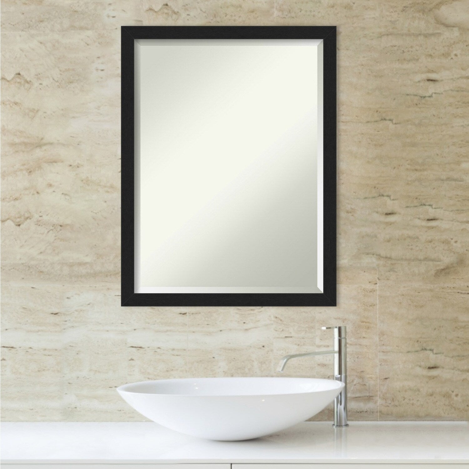 Beveled Bathroom Wall Mirror - Grace Brushed Narrow Frame