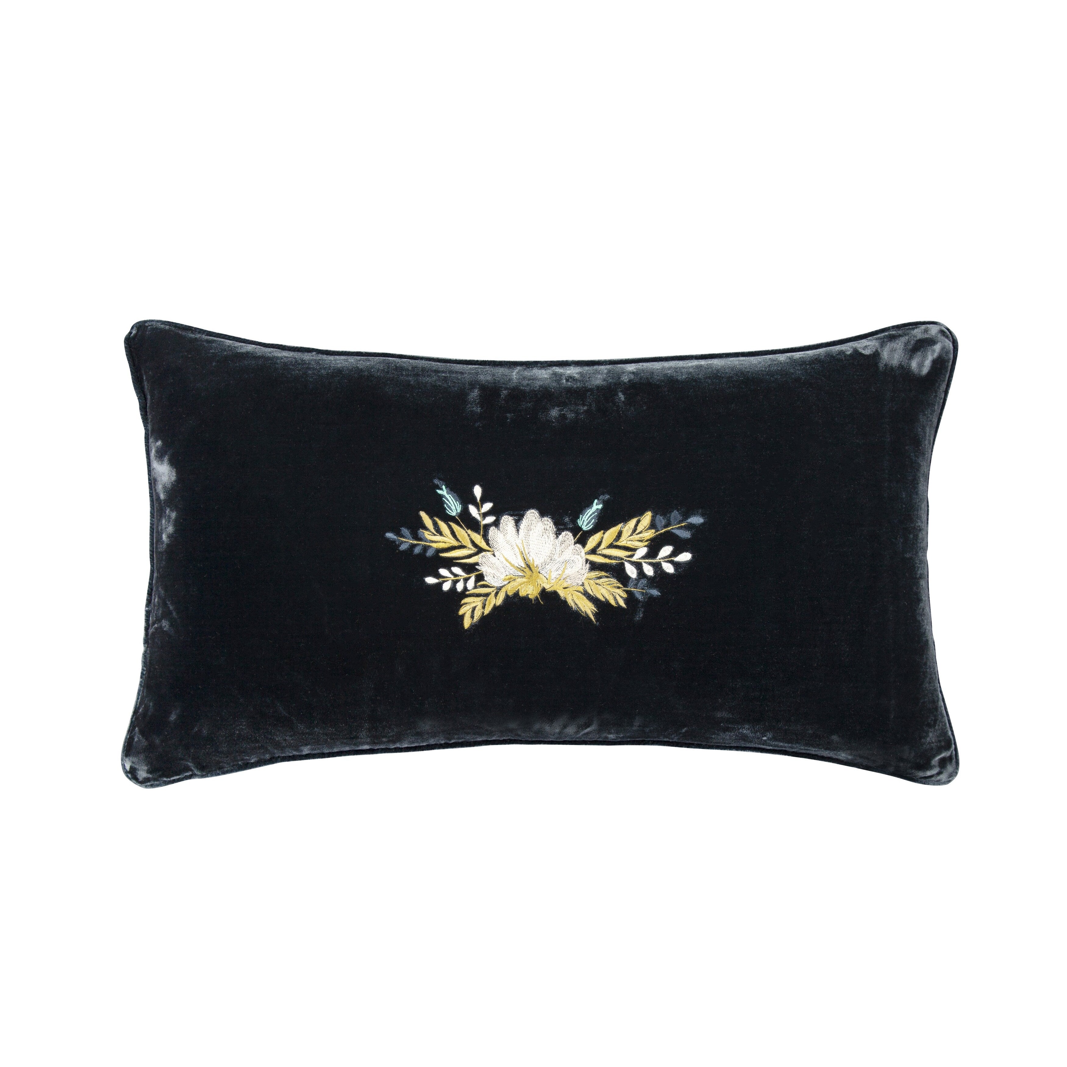 HiEnd Accents Stella Western Floral Embroidered Faux Silk Velvet Pillow