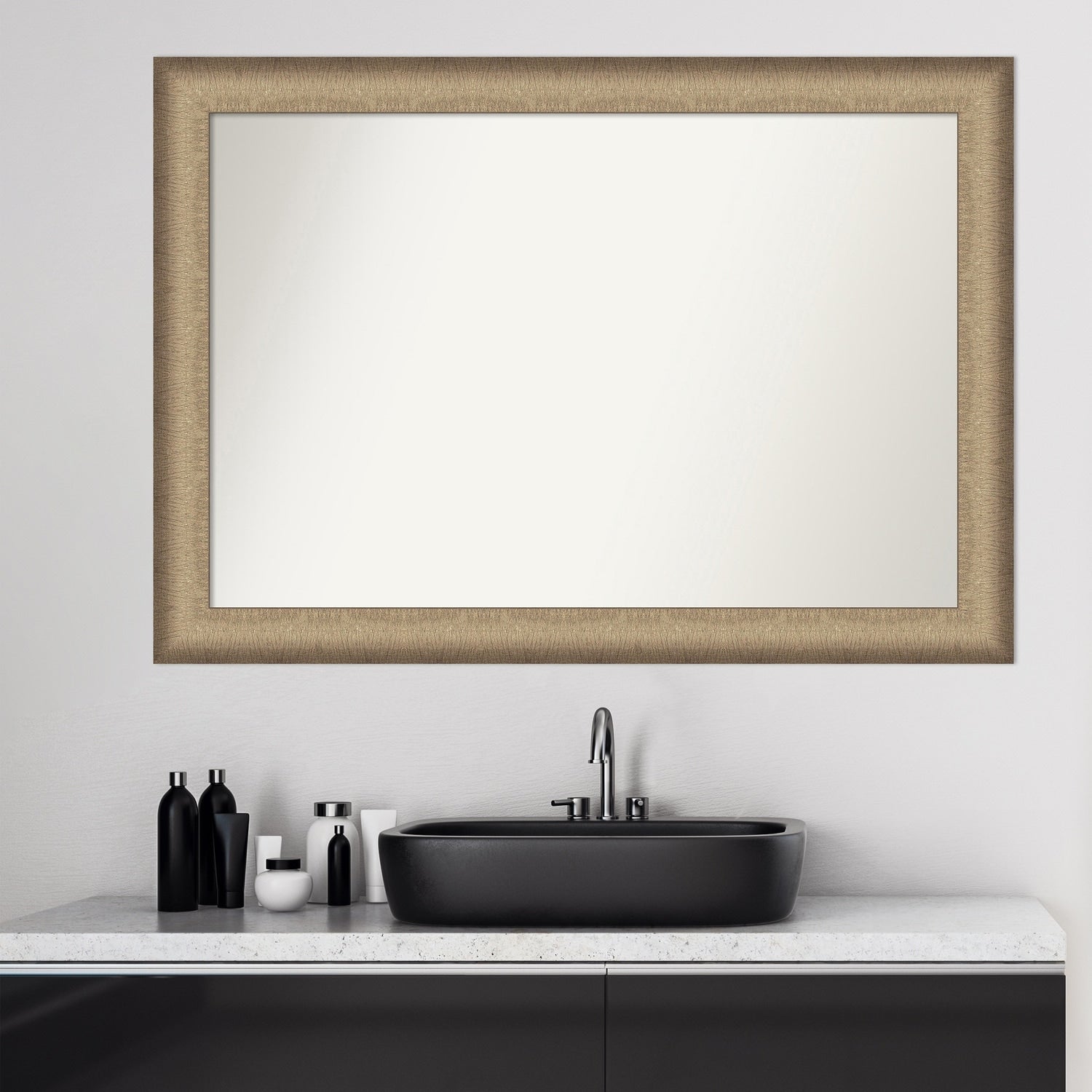 Non-Beveled Bathroom Wall Mirror - Elegant Brushed Bronze Frame