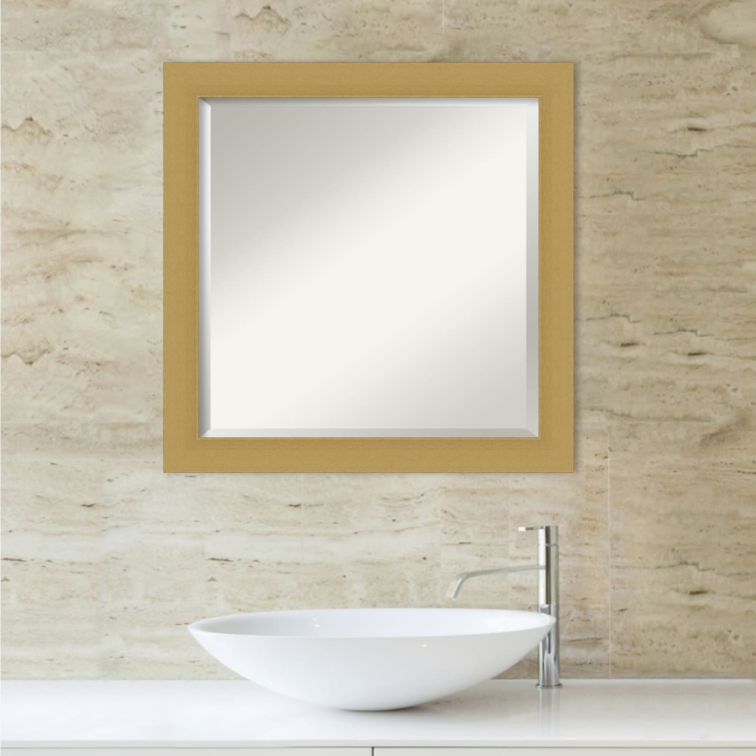 Beveled Bathroom Wall Mirror - Grace Brushed Narrow Frame