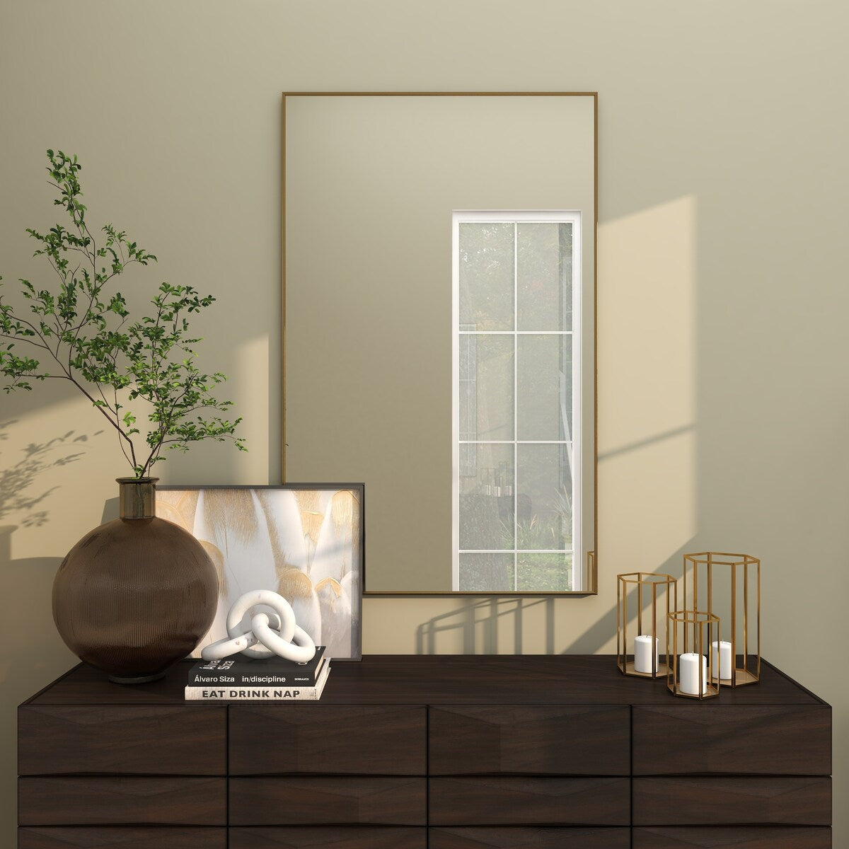 Metal Minimalistic Room Wall Mirror with Thin Frame - Gold - CosmoLiving by Cosmopolitan