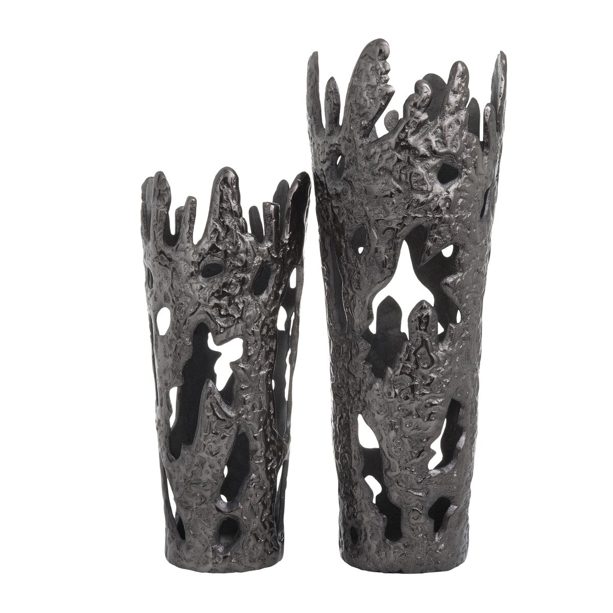 Aluminum Metal Decorative Vase with Cut Out Designs - Set of 2 Gold, Black, Silver - Roche River Decor