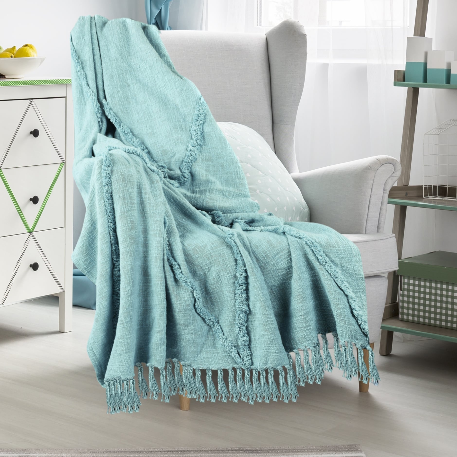 Sevita Handmade Tufted Diamonds Natural Cotton Throw Blanket