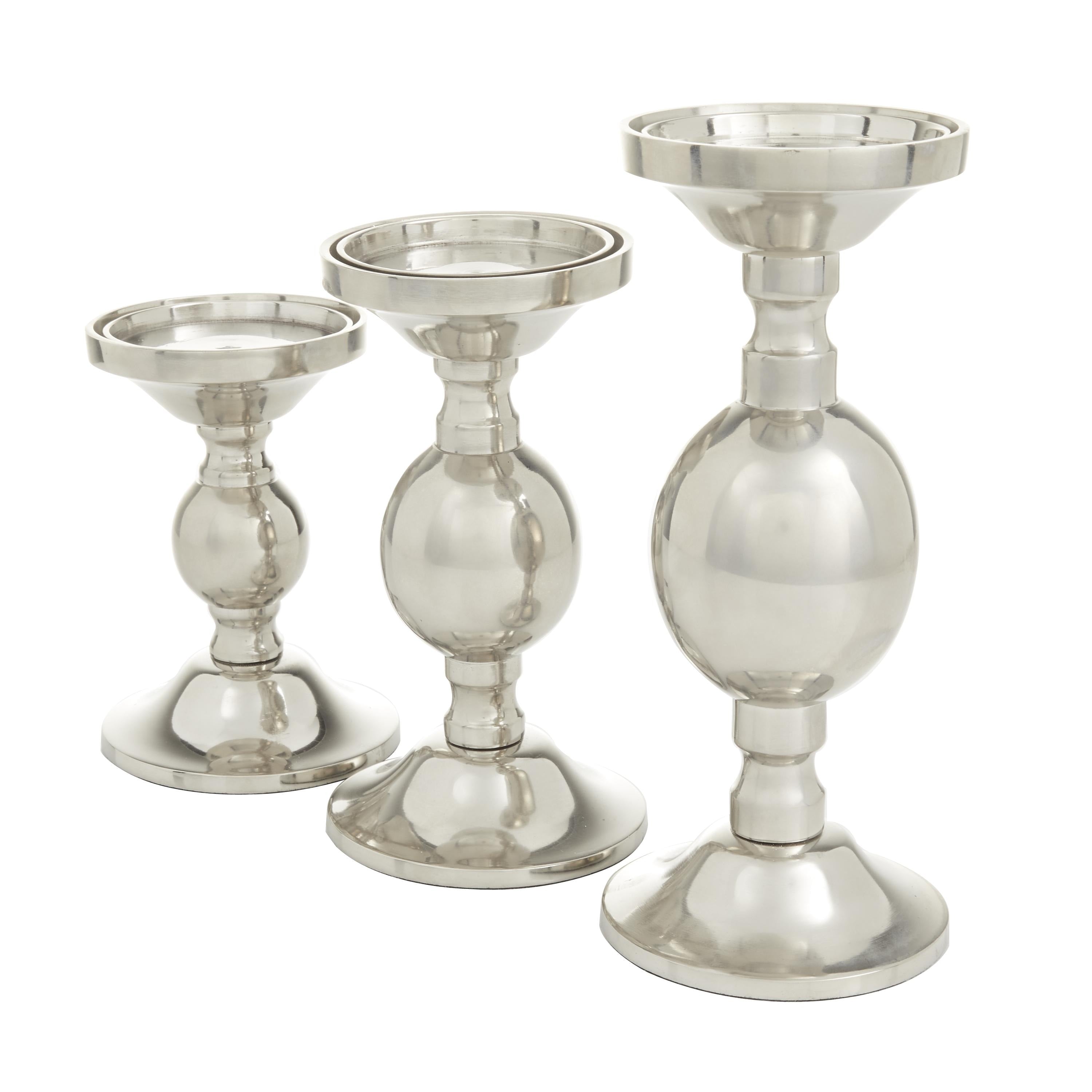 The Novogratz Gold or Silver Aluminum Metal Pillar Decorative Candle Holder (Set of 3)