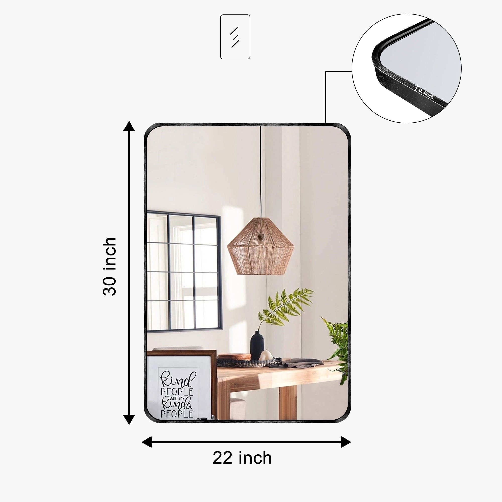 Wall Mount Bathroom Rectangle Vanity Mirror (Horizontal/Vertical)