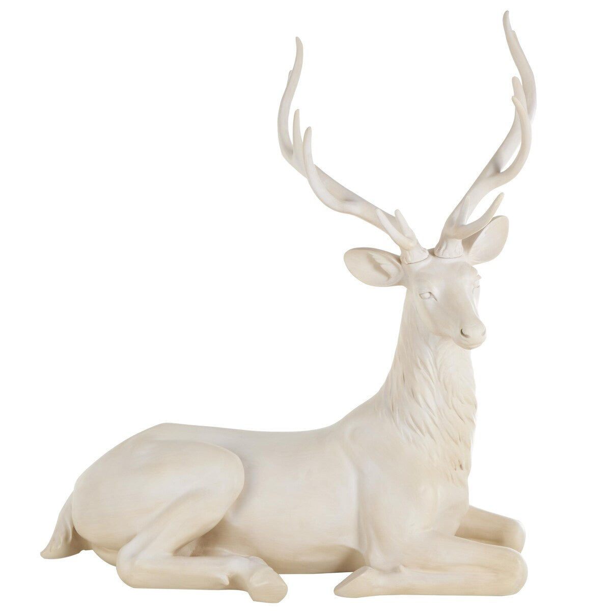 Resin Reindeer Large Textured Floor Decorative Christmas Sculpture - Cream - Roche River Decor