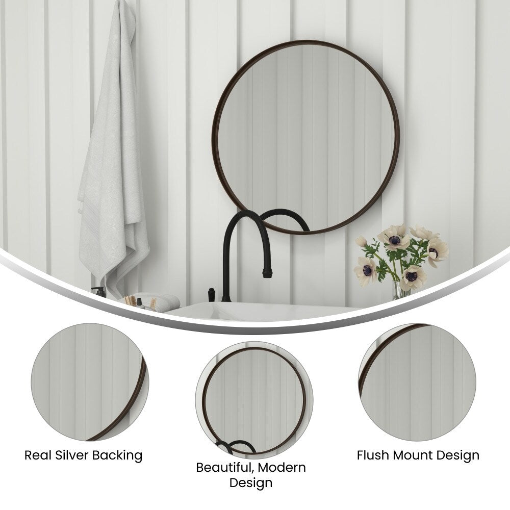 Wall Mount Shatterproof Round Accent Wall Mirror with Metal Frame