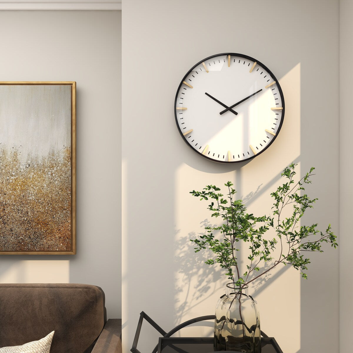 Glass or Plastic Decorative Wall Clock with Gold or Black Accents - Dark Blue, Gold, Black - Roche River Decor