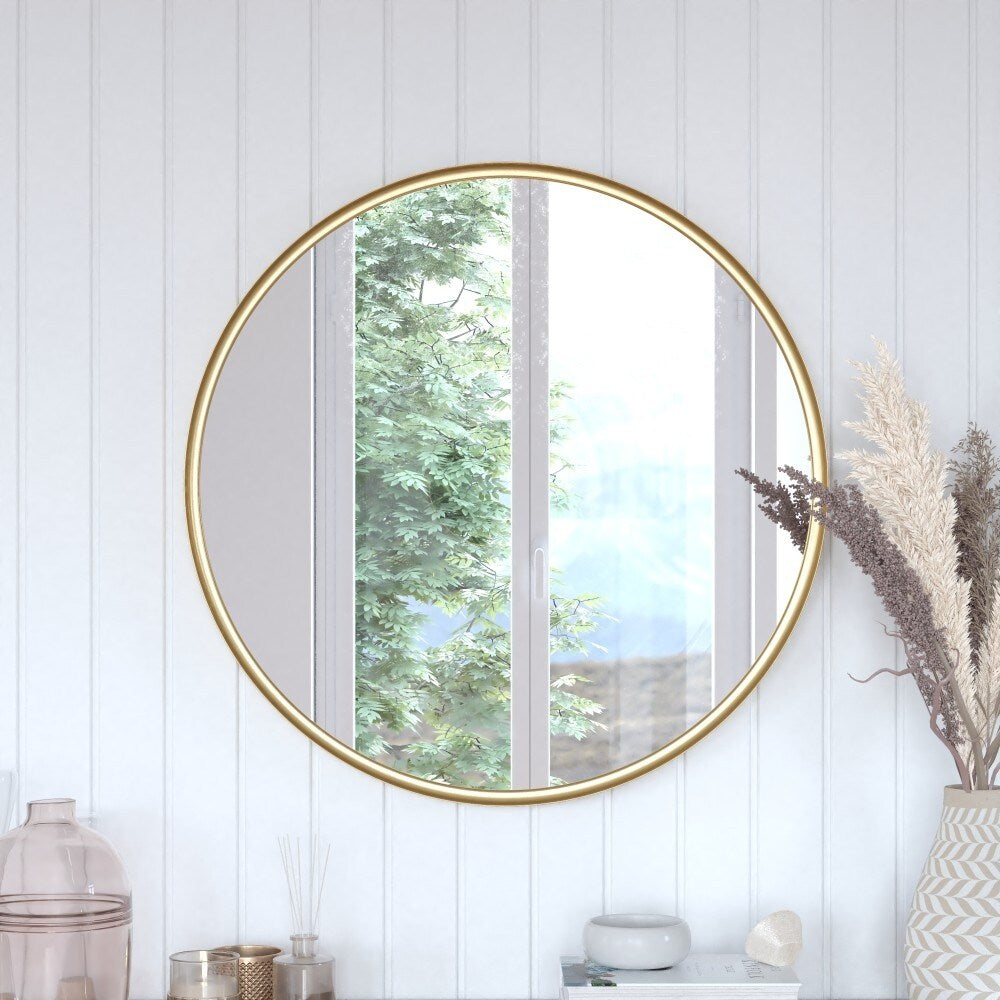 Wall Mount Shatterproof Round Accent Wall Mirror with Metal Frame