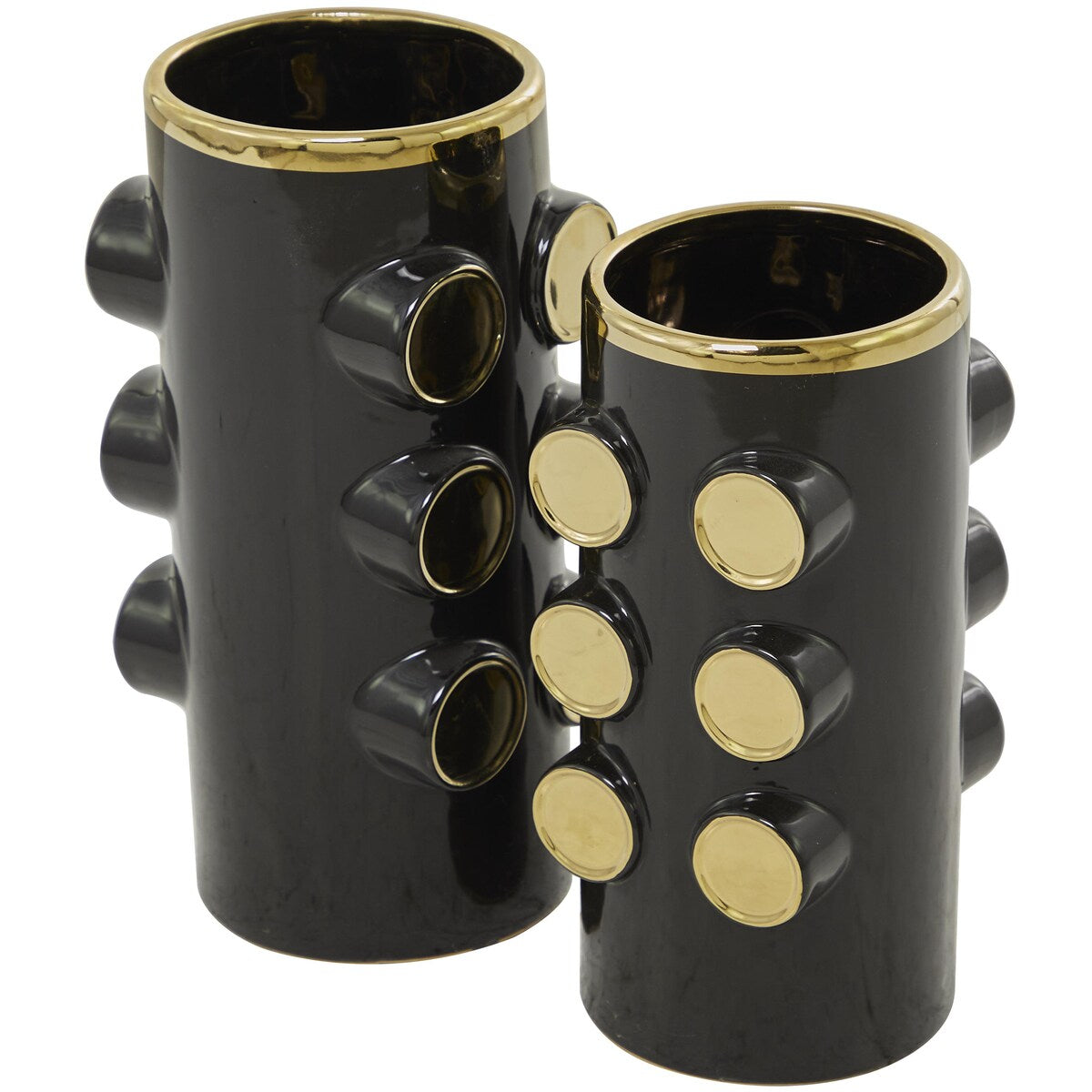 Ceramic Decorative Vase with Gold Circle Accents - Set of 2 White or Black - CosmoLiving by Cosmopolitan