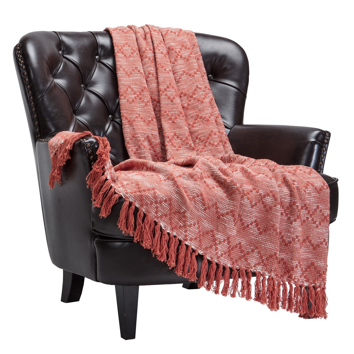 Chanasya Geometric Diamond Cotton Throw Blanket with Tassels