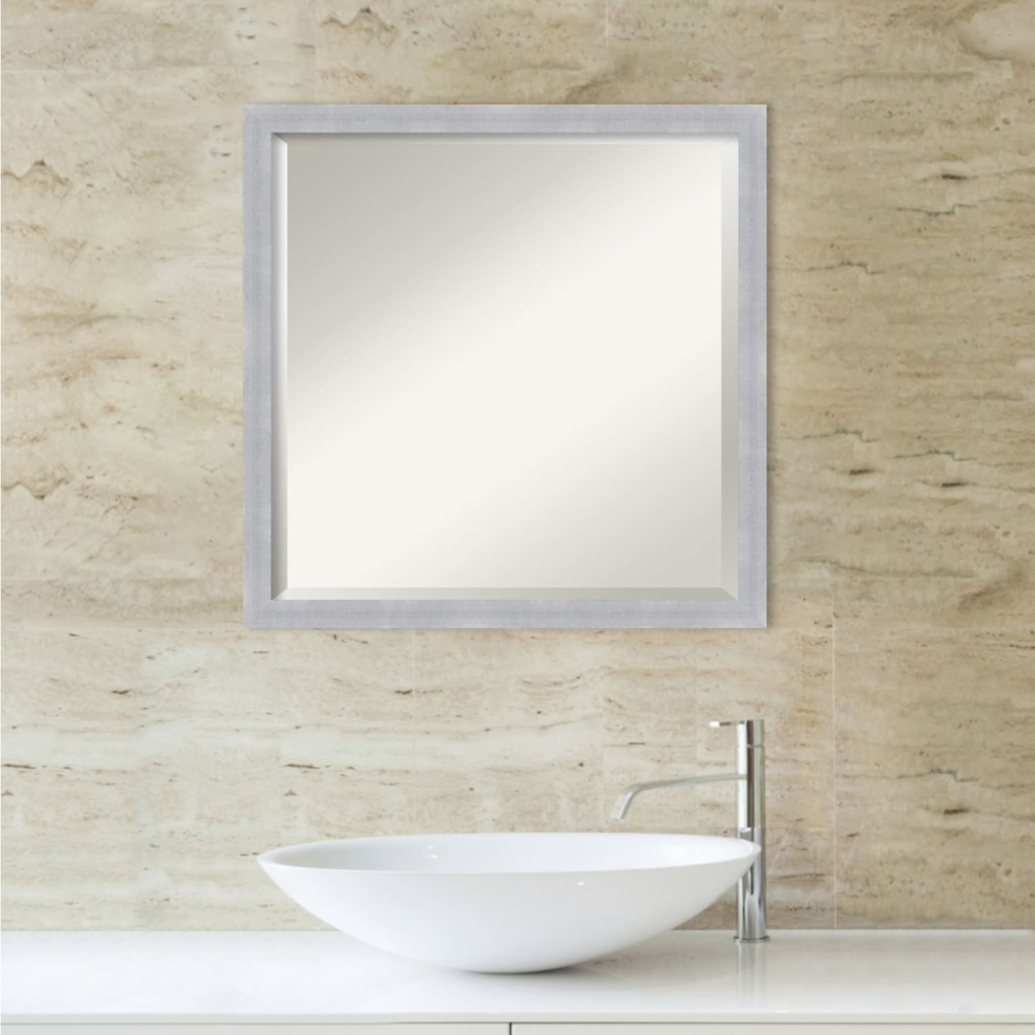 Beveled Bathroom Wall Mirror - Grace Brushed Narrow Frame