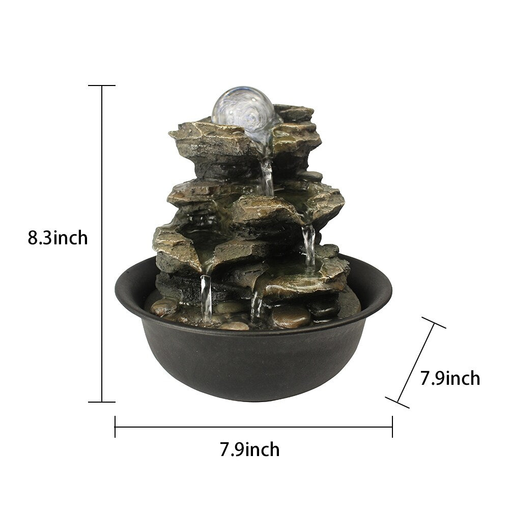 Spinning Orb Rock Cascading Indoor Tabletop Waterfall Fountain