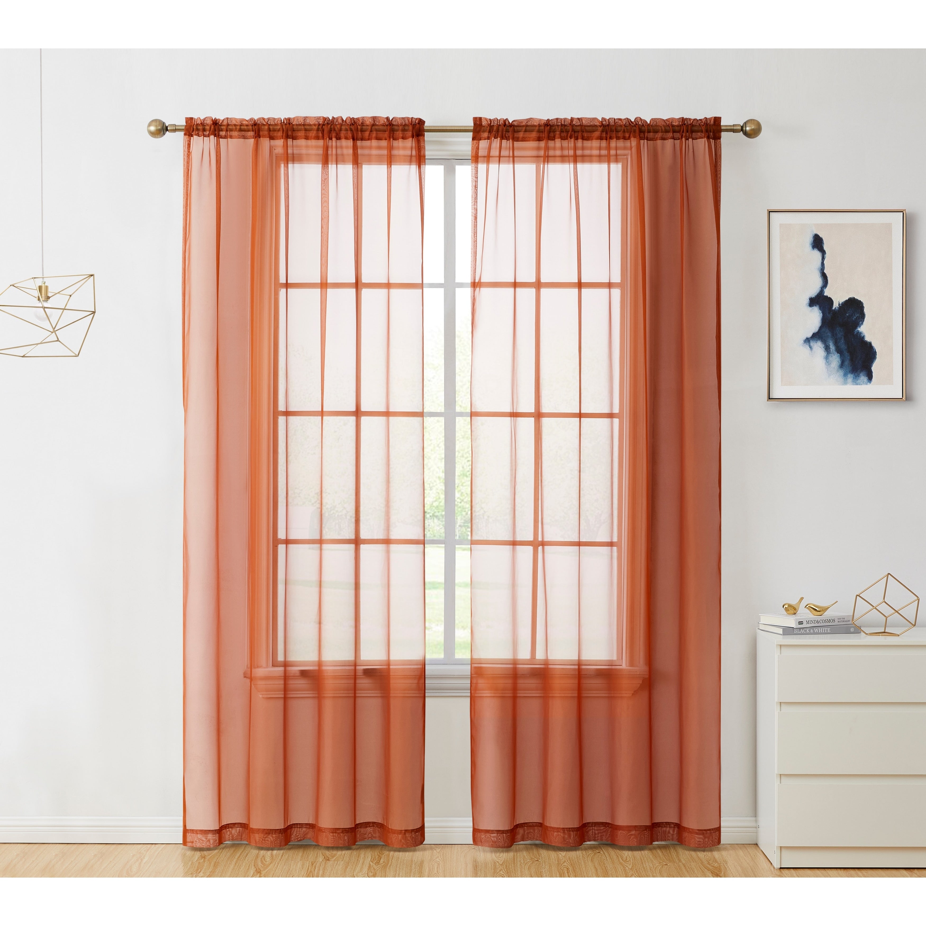 HLC.me Geneva Sheer Voile Window Treatment Rod Pocket Curtain Panels Bedroom and Living Room (Set of 4)