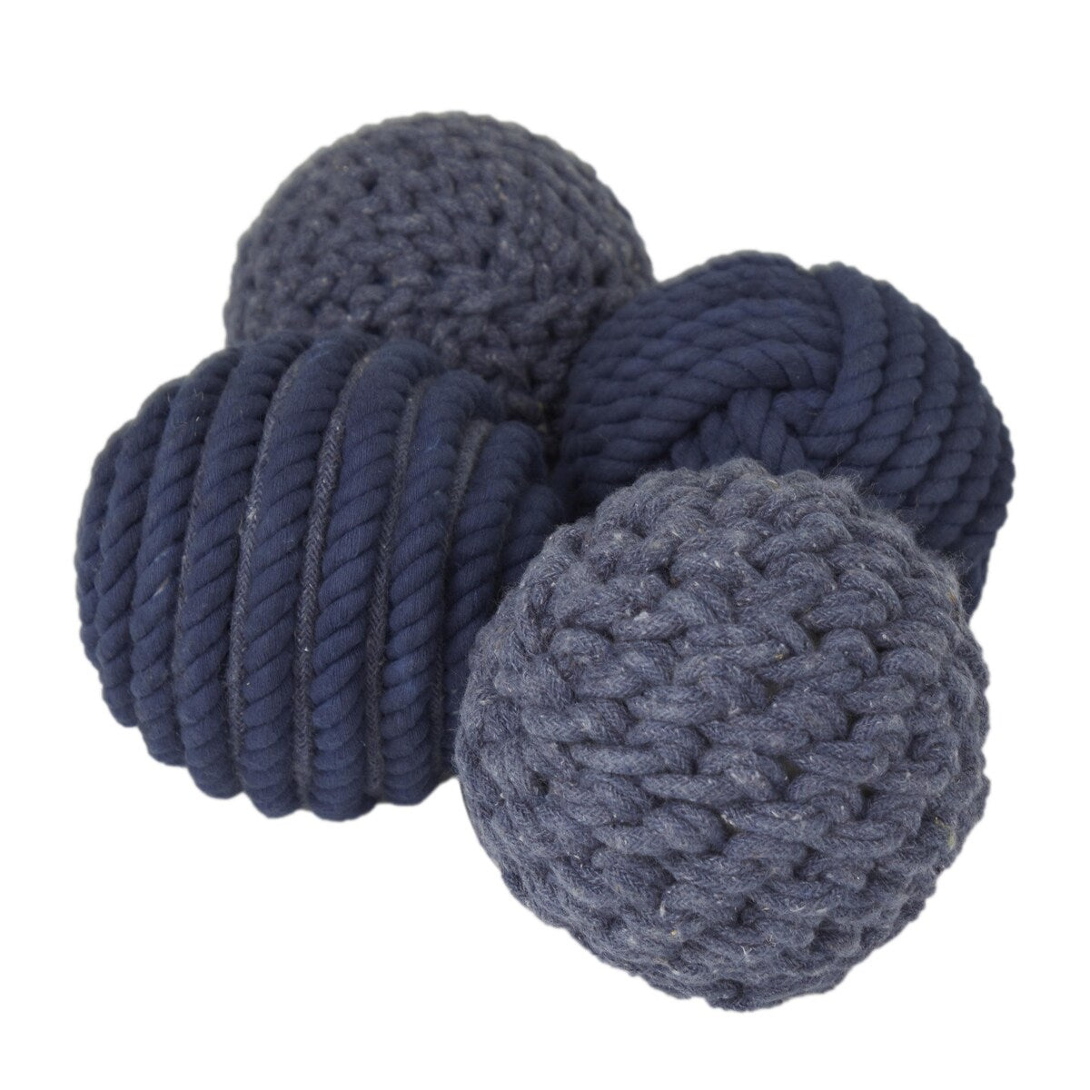 Jute Rope and Cotton Fabric Handmade Decorative Ball Orbs & Vase Filler - Set of 4 Brown or Blue - Roche River Decor